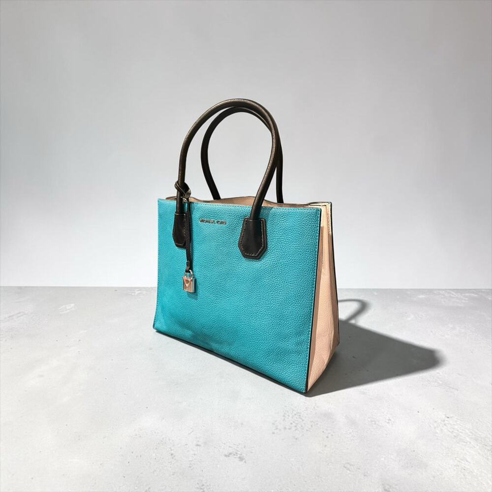 Michael Kors leather satchel Teal And Beige Color Block
